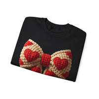 Faux Crochet Valentine Bow – Gildan Heavy Blend | Trendy Women’s Soft Sweatshirt. Direct to Garment. Printed & Shipped in the USA. Unisex Sizes.