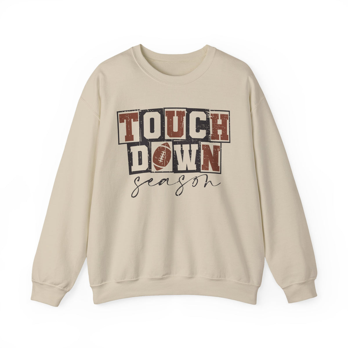 Touchdown Season - Distressed – Gildan Heavy Blend | Trendy Men's and Women’s Soft Sweatshirt. Direct to Garment. Printed & Shipped in the USA. Unisex Sizes.