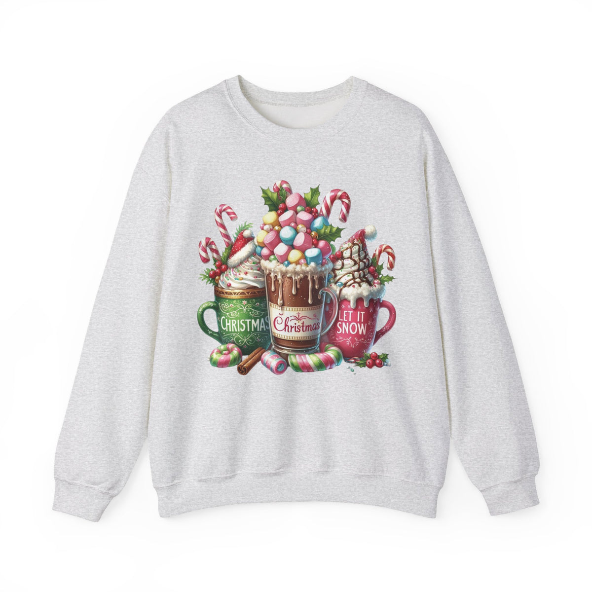 Hot Chocolate Mugs Christmas Hot Cocoa – Gildan Heavy Blend | Trendy Women’s Soft Sweatshirt. Direct to Garment. Printed & Shipped in the USA. Unisex Sizes.
