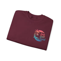 Sun Salt Sand, Beach Sunset - Front & Back Print – Gildan Heavy Blend | Trendy Women’s and Men's Soft Sweatshirt. Direct to Garment. Printed & Shipped in the USA. Unisex Sizes.