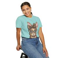 Bunny with Leopard Bow and Glasses - Comfort Colors | Trendy Women's T-Shirt. Direct to Garment. Printed & Shipped in the USA. Unisex Sizes.