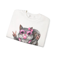 Cute But Feral, Squirrel in Pink Bibs – Gildan Heavy Blend | Trendy Women’s Soft Sweatshirt. Direct to Garment. Printed & Shipped in the USA. Unisex Sizes.