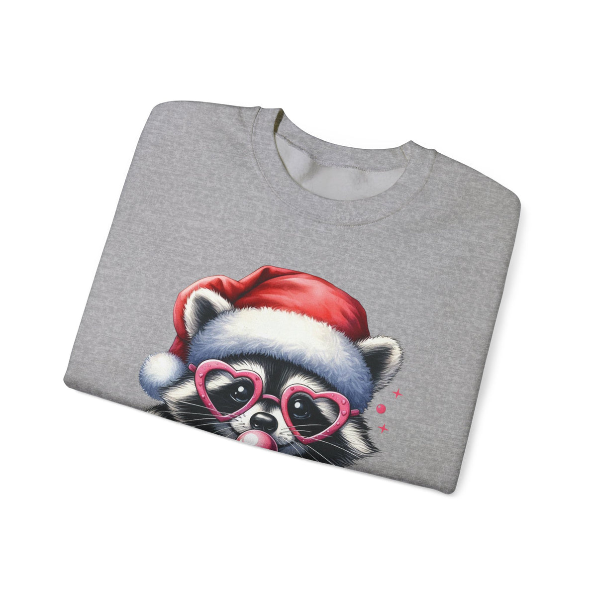 Merry Trashmas Bubblegum Raccoon w/Santa Hat Christmas – Gildan Heavy Blend | Trendy Women’s Soft Sweatshirt. Direct to Garment. Printed & Shipped in the USA. Unisex Sizes.
