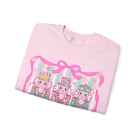Coquette Pastel Christmas Nutcracker Trio Pink and Green – Gildan Heavy Blend | Trendy Women’s Soft Sweatshirt. Direct to Garment. Printed & Shipped in the USA. Unisex Sizes.