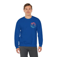 Sun Salt Sand, Beach Sunset - Front & Back Print – Gildan Heavy Blend | Trendy Women’s and Men's Soft Sweatshirt. Direct to Garment. Printed & Shipped in the USA. Unisex Sizes.