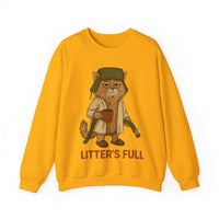 Litter's Full, Funny Cat – Gildan Heavy Blend | Trendy Men's and Women’s Soft Sweatshirt. Direct to Garment. Printed & Shipped in the USA. Unisex Sizes.