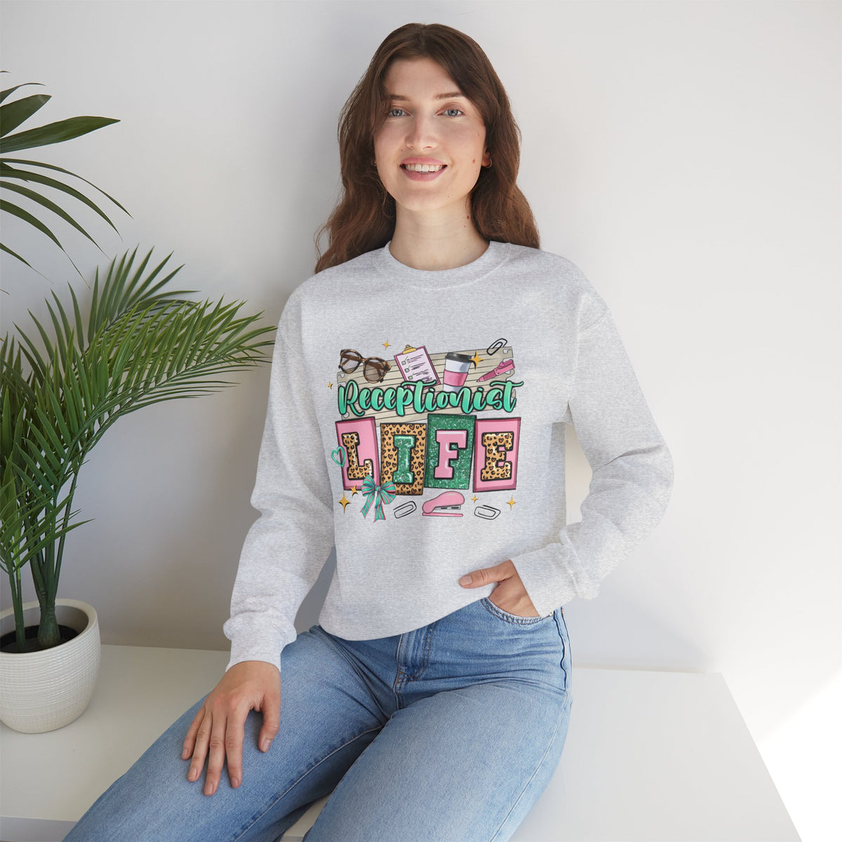 Receptionist Life – Gildan Heavy Blend | Trendy Women’s Soft Sweatshirt. Direct to Garment. Printed & Shipped in the USA. Unisex Sizes.