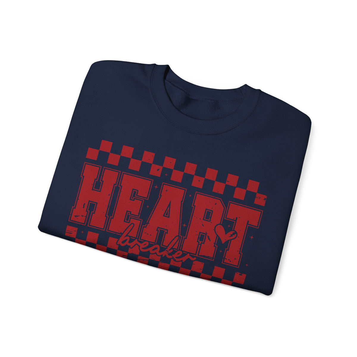 Heart Breaker, Red Checkered Distressed – Gildan Heavy Blend | Trendy Women’s Soft Sweatshirt. Direct to Garment. Printed & Shipped in the USA. Unisex Sizes.