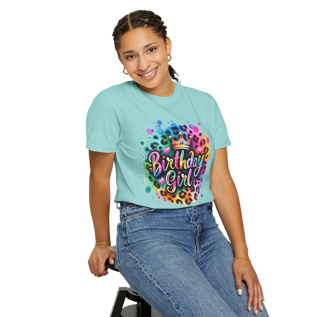 Birthday Girl, Neon Leopard - Comfort Colors | Trendy Women's T-Shirt. Direct to Garment. Printed & Shipped in the USA. Unisex Sizes.