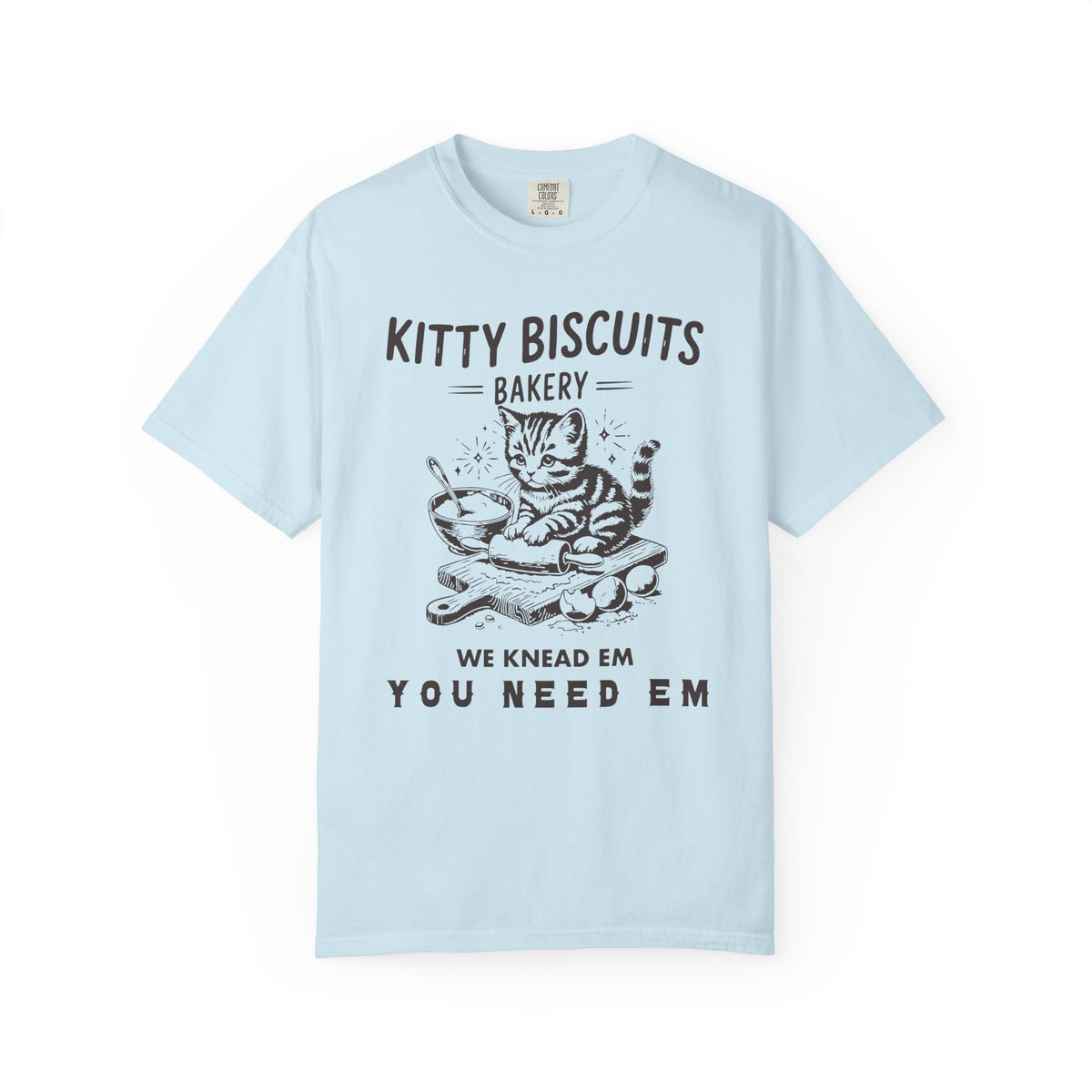 Kitty Biscuits Bakery - Comfort Colors | Trendy Women's and Men's T-Shirt. Direct to Garment. Printed & Shipped in the USA. Unisex Sizes.