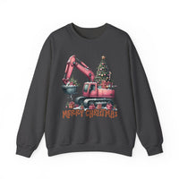 Excavator Merry Christmas Construction – Gildan Heavy Blend | Trendy Women’s Soft Sweatshirt. Direct to Garment. Printed & Shipped in the USA. Unisex Sizes.