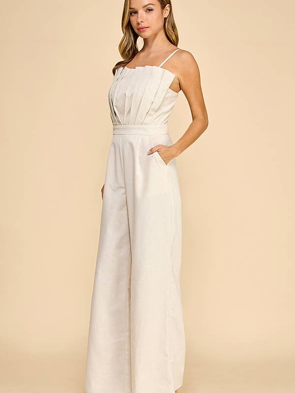 Accordian Shape (Cream) Cami Linen Jumpsuit