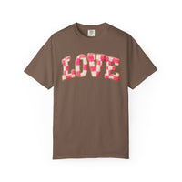 Faux Crochet Checkered LOVE - Comfort Colors | Trendy Women's T-Shirt. Direct to Garment. Printed & Shipped in the USA. Unisex Sizes.