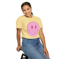 Faux Glitter Smiley - Comfort Colors | Trendy Women's T-Shirt. Direct to Garment. Printed & Shipped in the USA. Unisex Sizes.