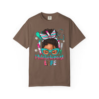 Phlebotomist Life, Messy Bun - Comfort Colors | Trendy Women's T-Shirt. Direct to Garment. Printed & Shipped in the USA. Unisex Sizes.