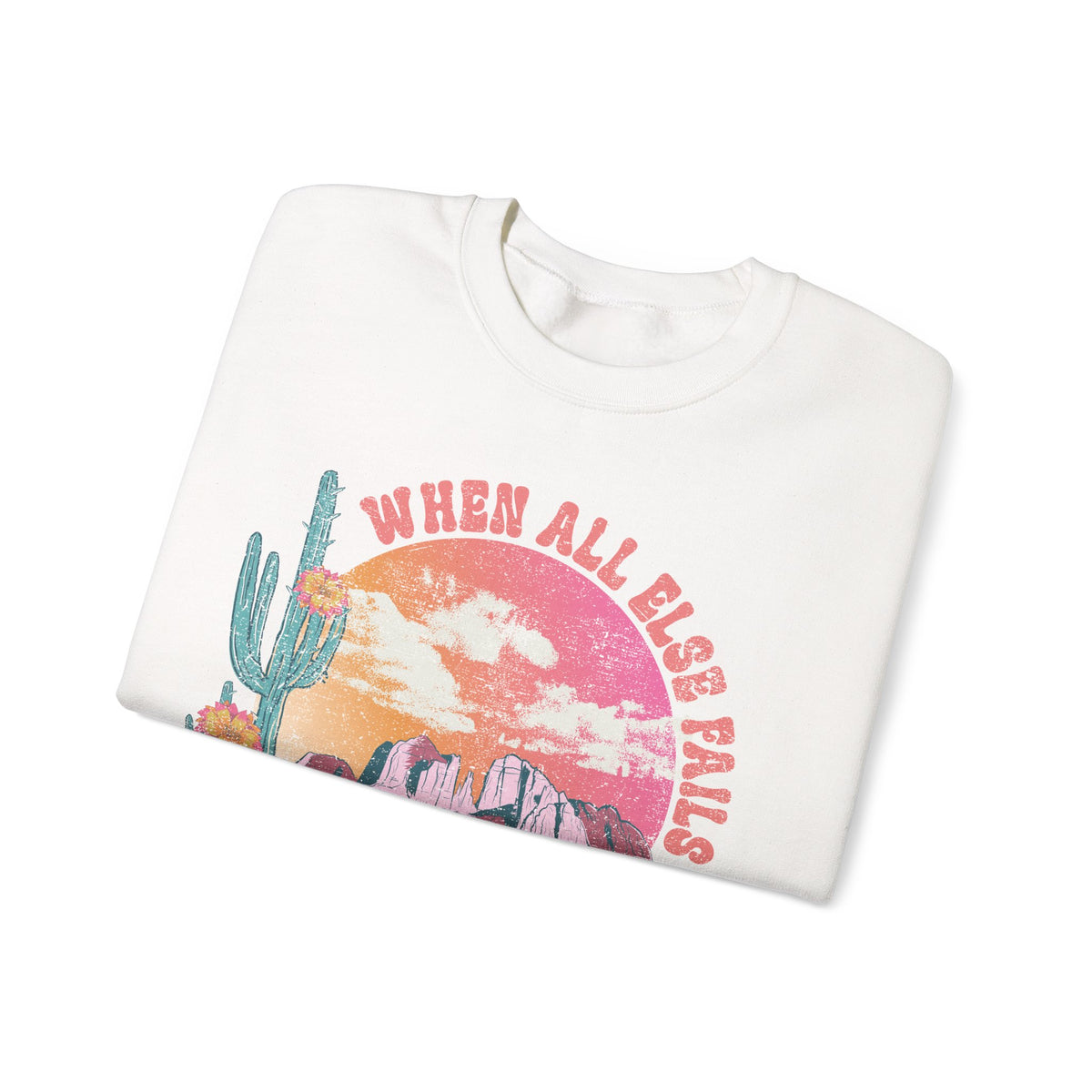 When All Else Fails, God Doesn't, Vintage – Gildan Heavy Blend | Trendy Women’s Soft Sweatshirt. Direct to Garment. Printed & Shipped in the USA. Unisex Sizes.