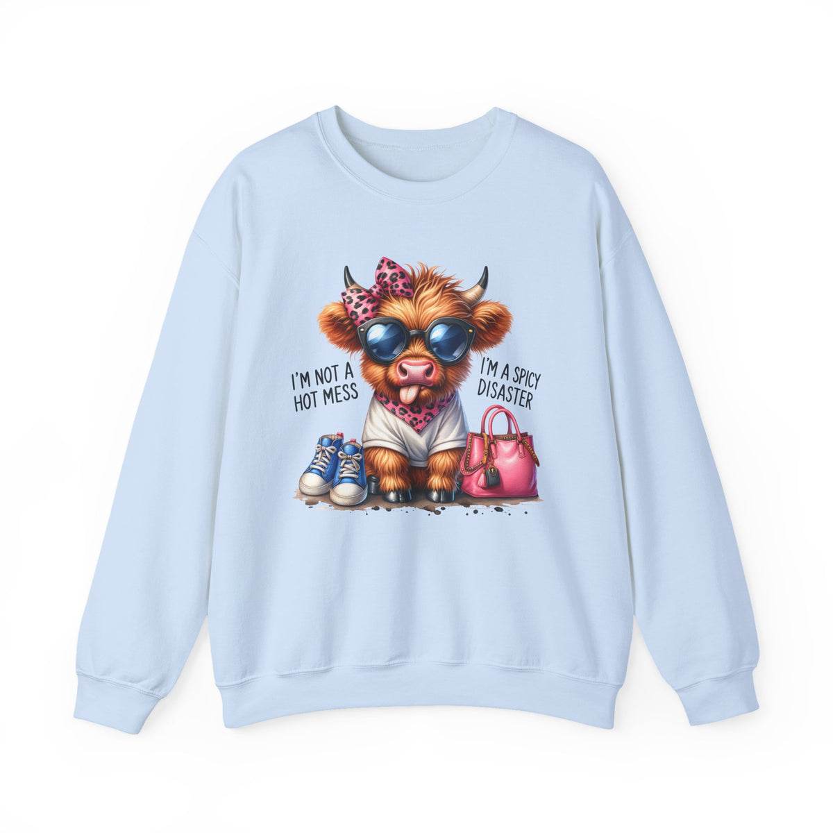 I’m Not a Hot Mess, I’m a Spicy Disaster – Gildan Heavy Blend | Trendy Women’s Soft Sweatshirt. Direct to Garment. Printed & Shipped in the USA. Unisex Sizes.