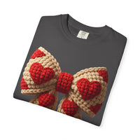 Faux Crochet Valentine Bow - Comfort Colors | Trendy Women's T-Shirt. Direct to Garment. Printed & Shipped in the USA. Unisex Sizes.