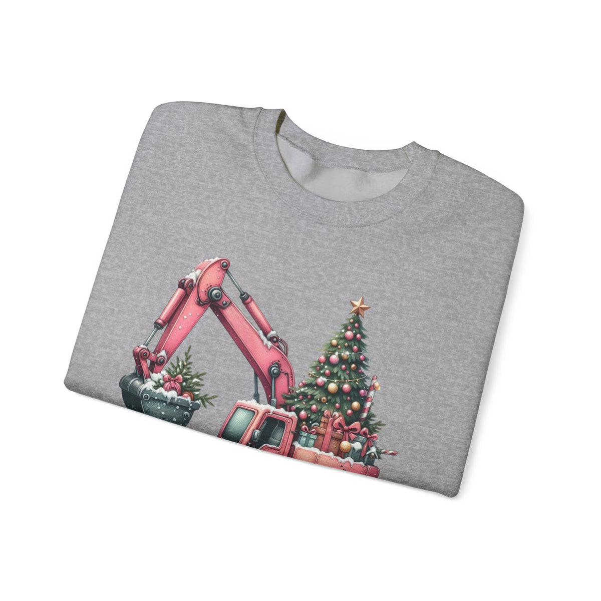 Excavator Merry Christmas Construction – Gildan Heavy Blend | Trendy Women’s Soft Sweatshirt. Direct to Garment. Printed & Shipped in the USA. Unisex Sizes.