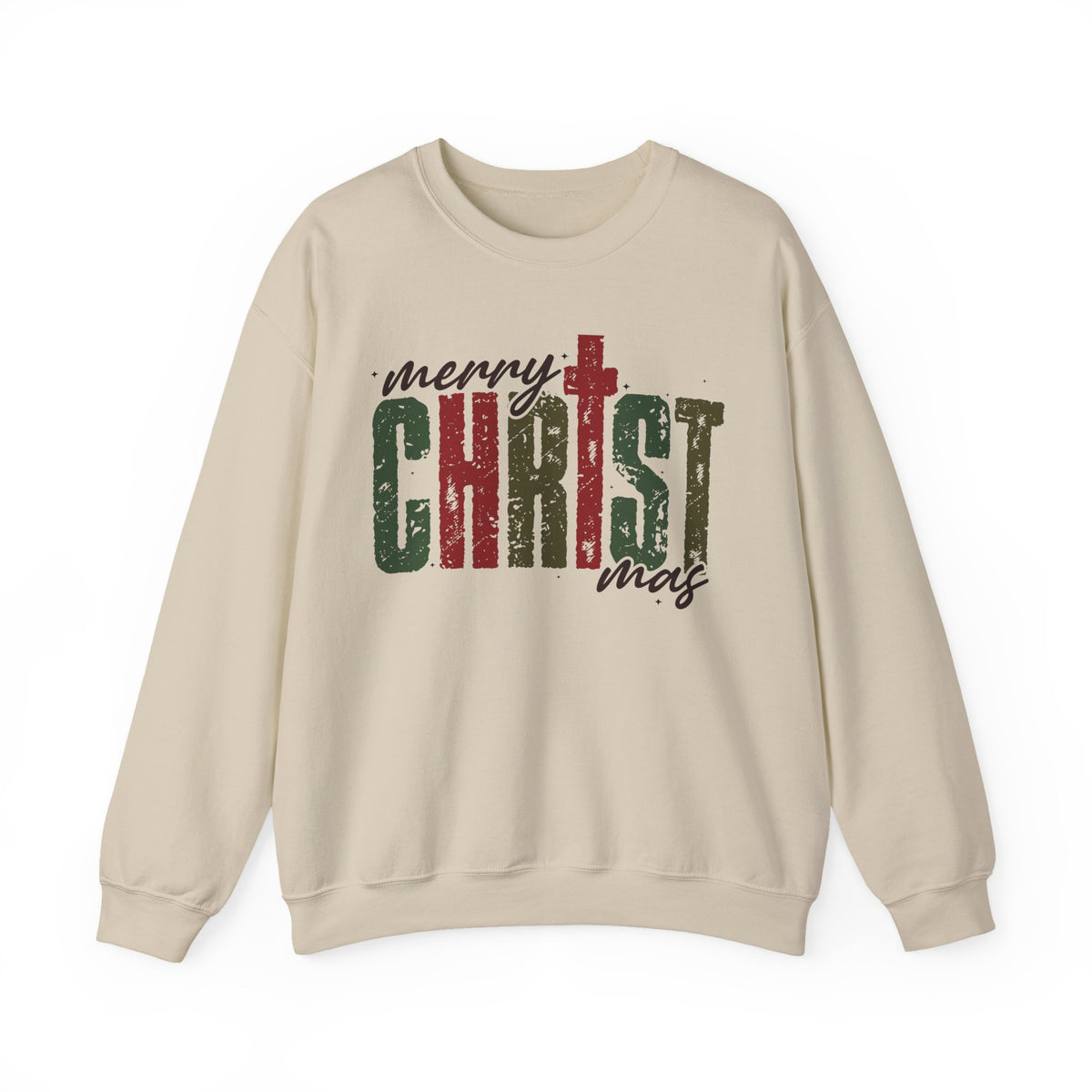 Distressed Merry ChrisTmas Faith Christian – Gildan Heavy Blend | Trendy Women’s Soft Sweatshirt. Direct to Garment. Printed & Shipped in the USA. Unisex Sizes.