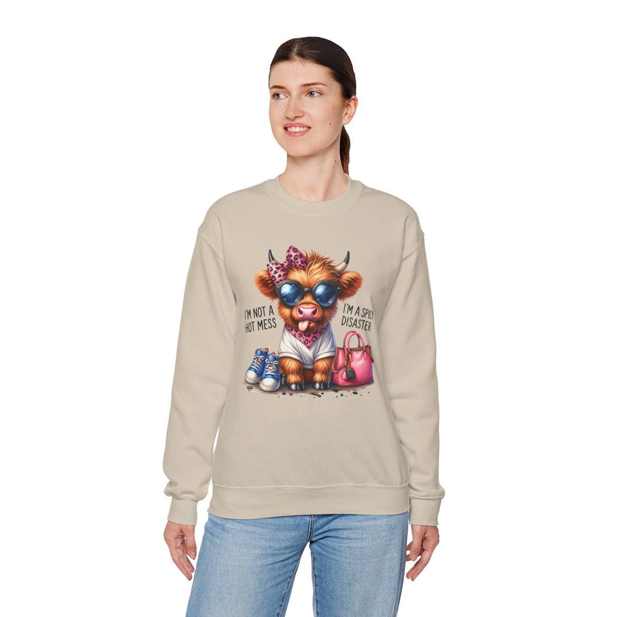 I’m Not a Hot Mess, I’m a Spicy Disaster – Gildan Heavy Blend | Trendy Women’s Soft Sweatshirt. Direct to Garment. Printed & Shipped in the USA. Unisex Sizes.