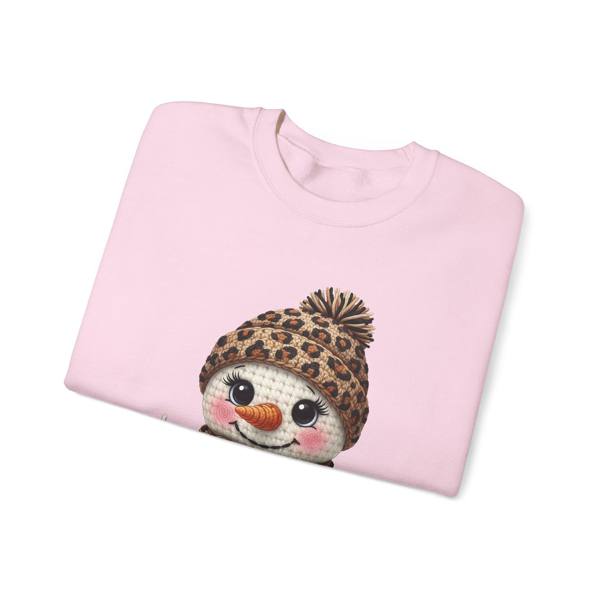 Leopard Snowman - Leopard Purse, Drink, Hat & Scarf – Gildan Heavy Blend | Trendy Women’s Soft Sweatshirt. Direct to Garment. Printed & Shipped in the USA. Unisex Sizes.