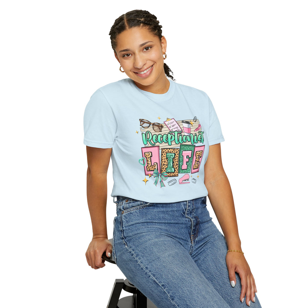 Receptionist Life - Comfort Colors | Trendy Women's T-Shirt. Direct to Garment. Printed & Shipped in the USA. Unisex Sizes.