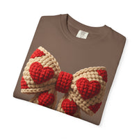 Faux Crochet Valentine Bow - Comfort Colors | Trendy Women's T-Shirt. Direct to Garment. Printed & Shipped in the USA. Unisex Sizes.
