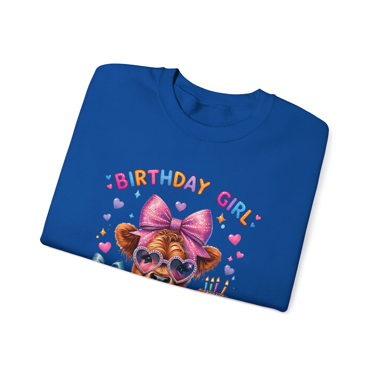Birthday Girl, Highland Cow – Gildan Heavy Blend | Trendy Women’s Soft Sweatshirt. Direct to Garment. Printed & Shipped in the USA. Unisex Sizes.