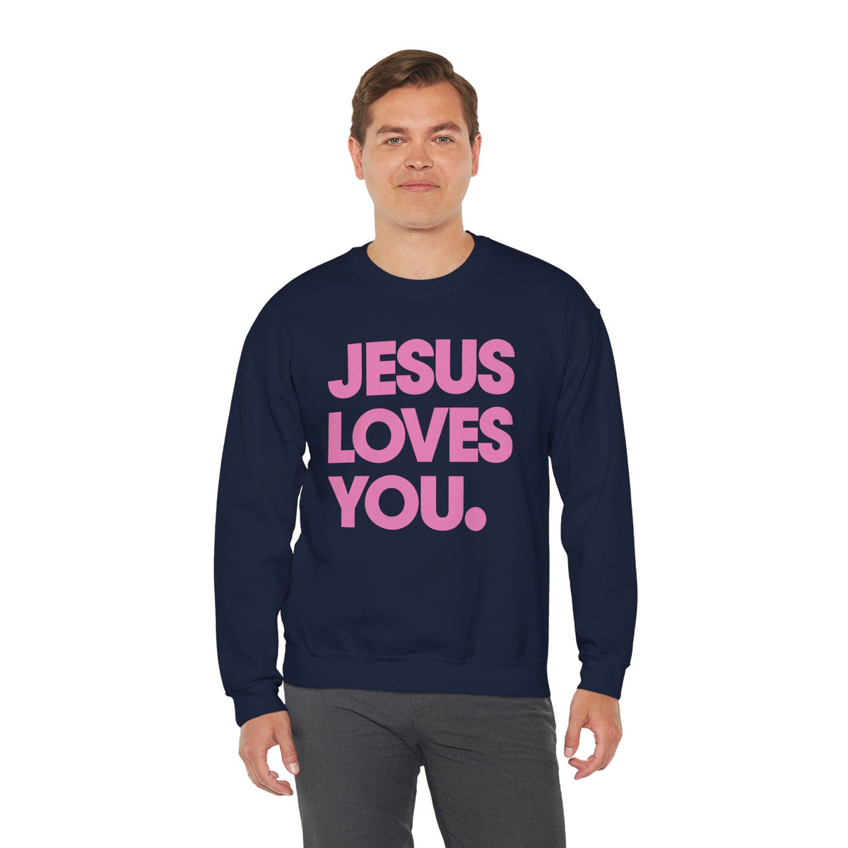 Jesus Loves You – Gildan Heavy Blend | Trendy Women’s and Men's Soft Sweatshirt. Direct to Garment. Printed & Shipped in the USA. Unisex Sizes.