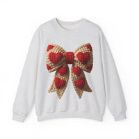 Faux Crochet Valentine Bow – Gildan Heavy Blend | Trendy Women’s Soft Sweatshirt. Direct to Garment. Printed & Shipped in the USA. Unisex Sizes.