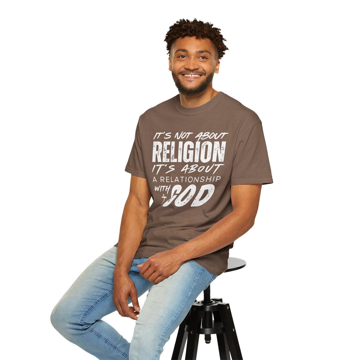 It's Not About Religion, It's About a Relationship with God - Comfort Colors | Trendy Men's and Women's T-Shirt. Direct to Garment. Printed & Shipped in the USA. Unisex Sizes.