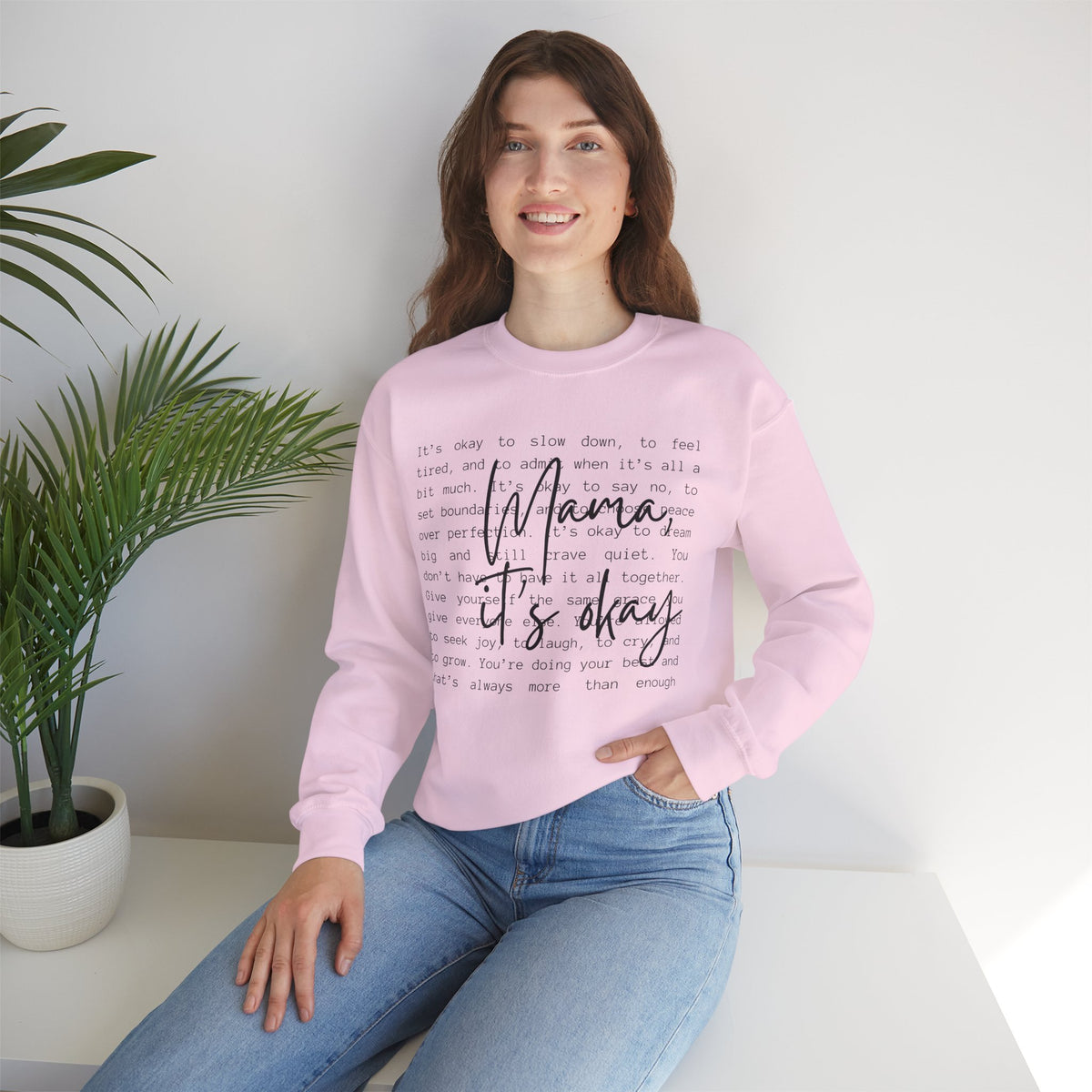 Mama It's Okay – Gildan Heavy Blend | Trendy Women’s Soft Sweatshirt. Direct to Garment. Printed & Shipped in the USA. Unisex Sizes.