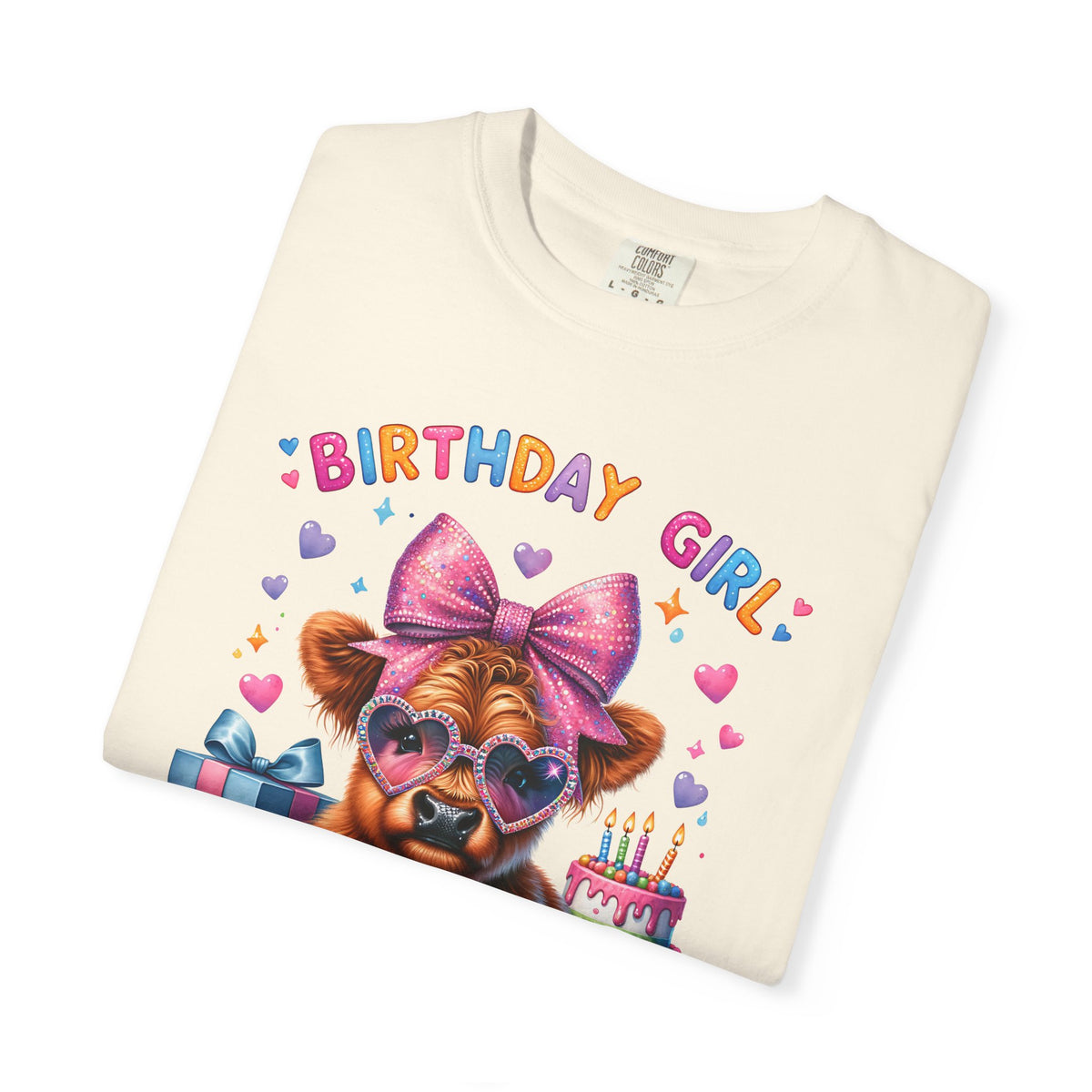 Birthday Girl, Highland Cow - Comfort Colors | Trendy Women's T-Shirt. Direct to Garment. Printed & Shipped in the USA. Unisex Sizes.
