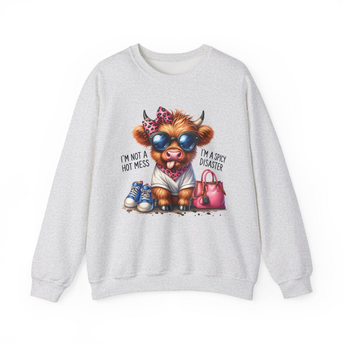 I’m Not a Hot Mess, I’m a Spicy Disaster – Gildan Heavy Blend | Trendy Women’s Soft Sweatshirt. Direct to Garment. Printed & Shipped in the USA. Unisex Sizes.