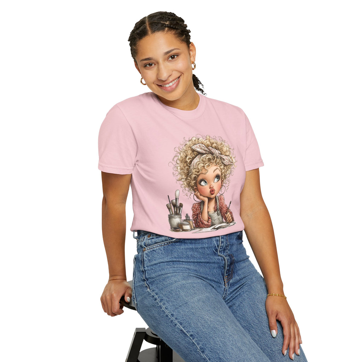 Cute Artist Curly Girl - Comfort Colors | Trendy Women's T-Shirt. Direct to Garment. Printed & Shipped in the USA. Unisex Sizes.