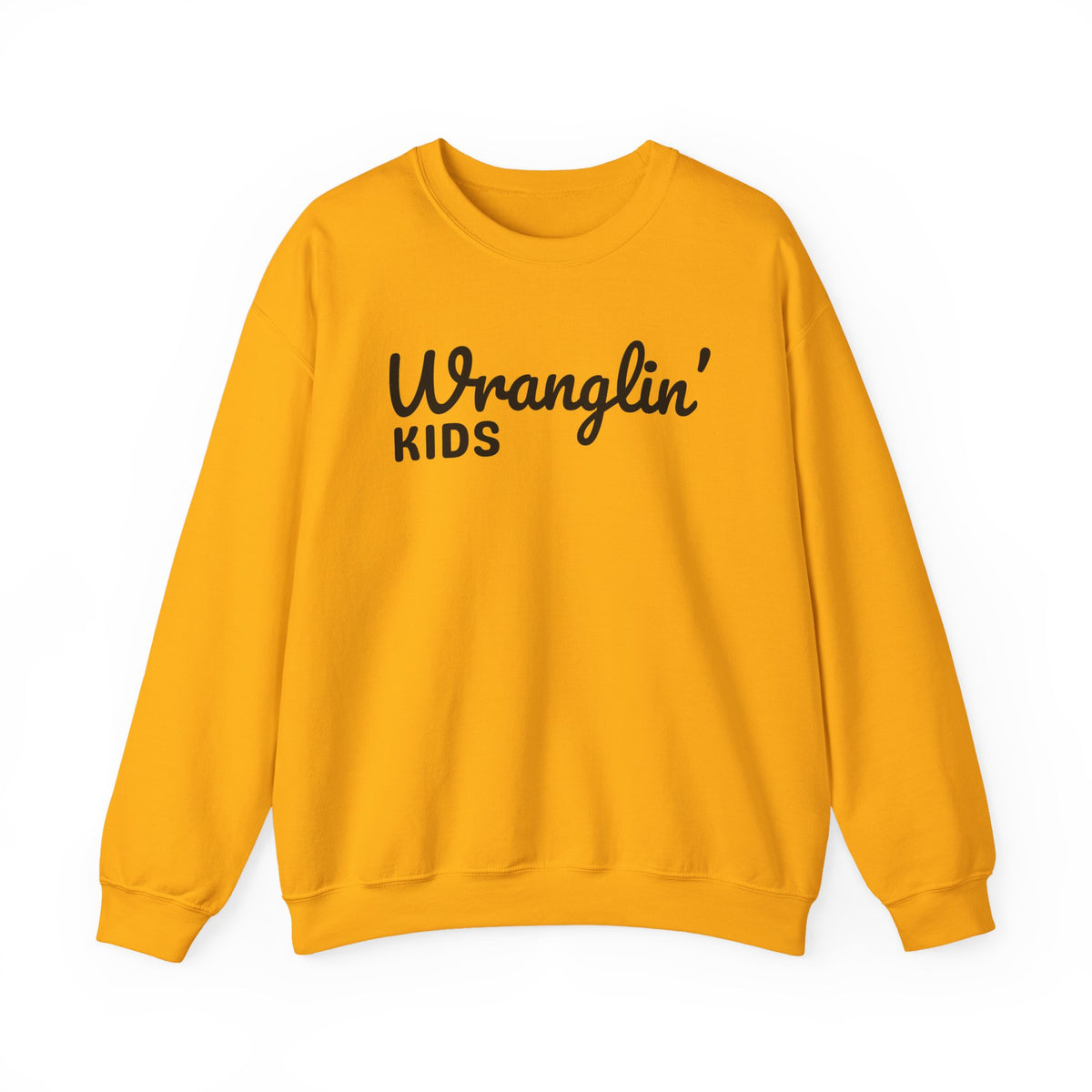 Wranglin' Kids Funny Mom Dad – Gildan Heavy Blend | Trendy Women’s and Men's Soft Sweatshirt. Direct to Garment. Printed & Shipped in the USA. Unisex Sizes.
