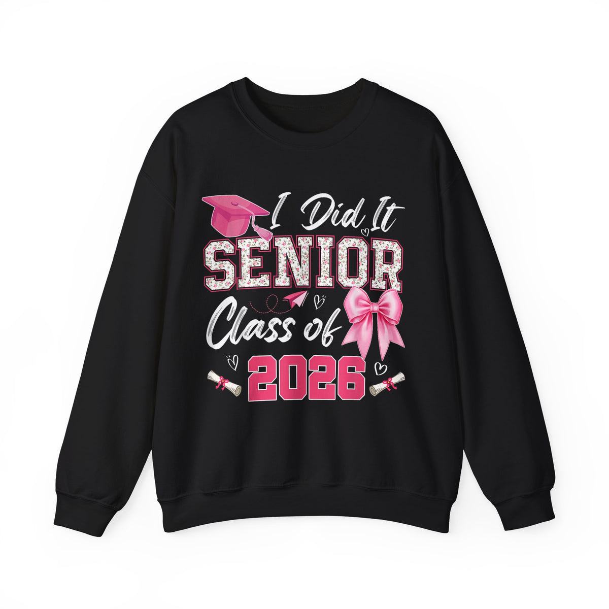Class of 2026 I Did It Senior Coquette Bow Graduation – Gildan Heavy Blend | Trendy Women’s Soft Sweatshirt. Direct to Garment. Printed & Shipped in the USA. Unisex Sizes.