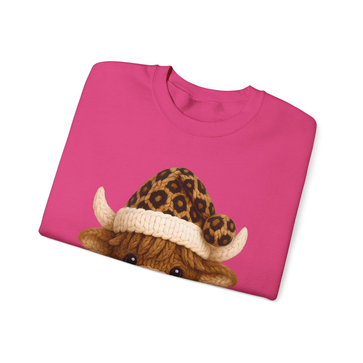 Cute Highland Cow with Leopard Santa Hat Christmas – Gildan Heavy Blend | Trendy Women’s Soft Sweatshirt. Direct to Garment. Printed & Shipped in the USA. Unisex Sizes.