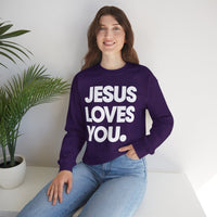 Jesus Loves You – Gildan Heavy Blend | Trendy Women’s and Men's Soft Sweatshirt. Direct to Garment. Printed & Shipped in the USA. Unisex Sizes.