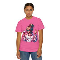 Dramatic Girl With Wine Messy Bun Peace Sign  - Comfort Colors | Trendy Women's T-Shirt. Direct to Garment. Printed & Shipped in the USA. Unisex Sizes.