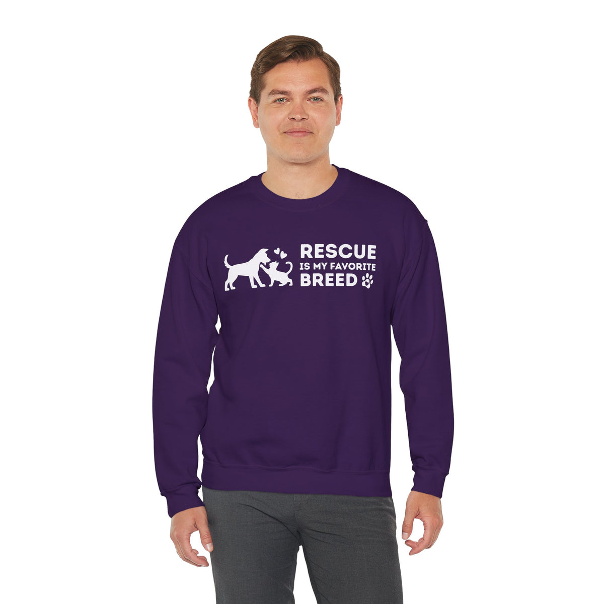Rescue Is My Favorite Breed *This Shirt Saves Lives* – Gildan Heavy Blend | Trendy Men's and Women’s Soft Sweatshirt. Direct to Garment. Printed & Shipped in the USA. Unisex Sizes.