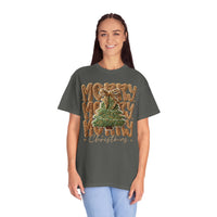 Merry Merry Merry Christmas, Faux Latch Hook Yarn - Comfort Colors | Trendy Women's T-Shirt. Direct to Garment. Printed & Shipped in the USA. Unisex Sizes.