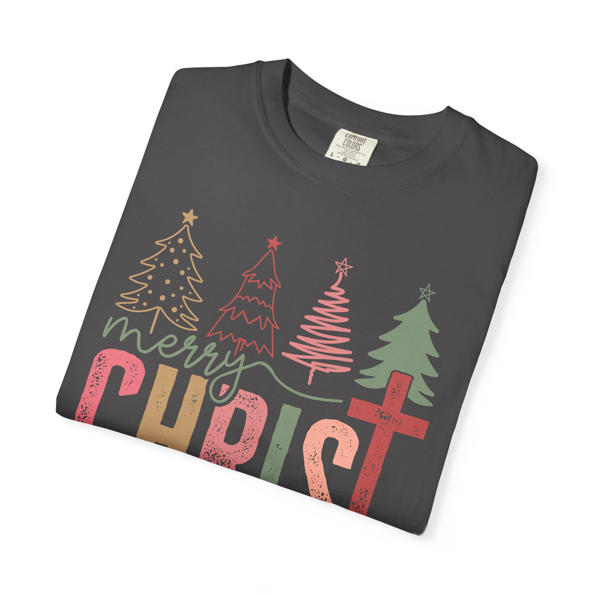 Merry ChrisTmas Christian Faith Graphic - Comfort Colors | Trendy Women's T-Shirt. Direct to Garment. Printed & Shipped in the USA. Unisex Sizes.