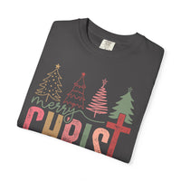 Merry ChrisTmas Christian Faith Graphic - Comfort Colors | Trendy Women's T-Shirt. Direct to Garment. Printed & Shipped in the USA. Unisex Sizes.