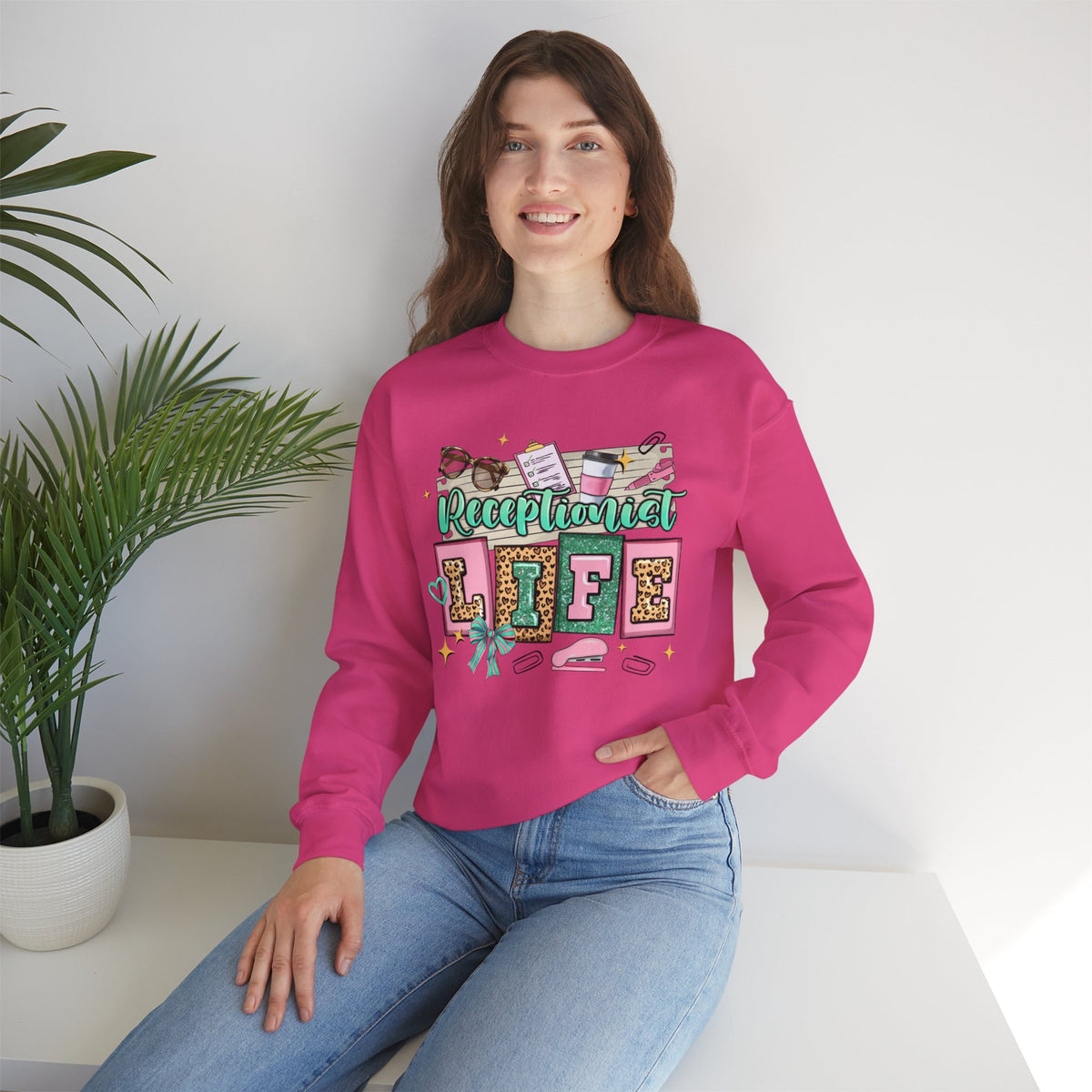 Receptionist Life – Gildan Heavy Blend | Trendy Women’s Soft Sweatshirt. Direct to Garment. Printed & Shipped in the USA. Unisex Sizes.