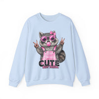 Cute But Feral, Raccoon in Pink Bibs – Gildan Heavy Blend | Trendy Women’s Soft Sweatshirt. Direct to Garment. Printed & Shipped in the USA. Unisex Sizes.