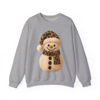 Cute Leopard Faux Knit Snowman Winter – Gildan Heavy Blend | Trendy Women’s Soft Sweatshirt. Direct to Garment. Printed & Shipped in the USA. Unisex Sizes.