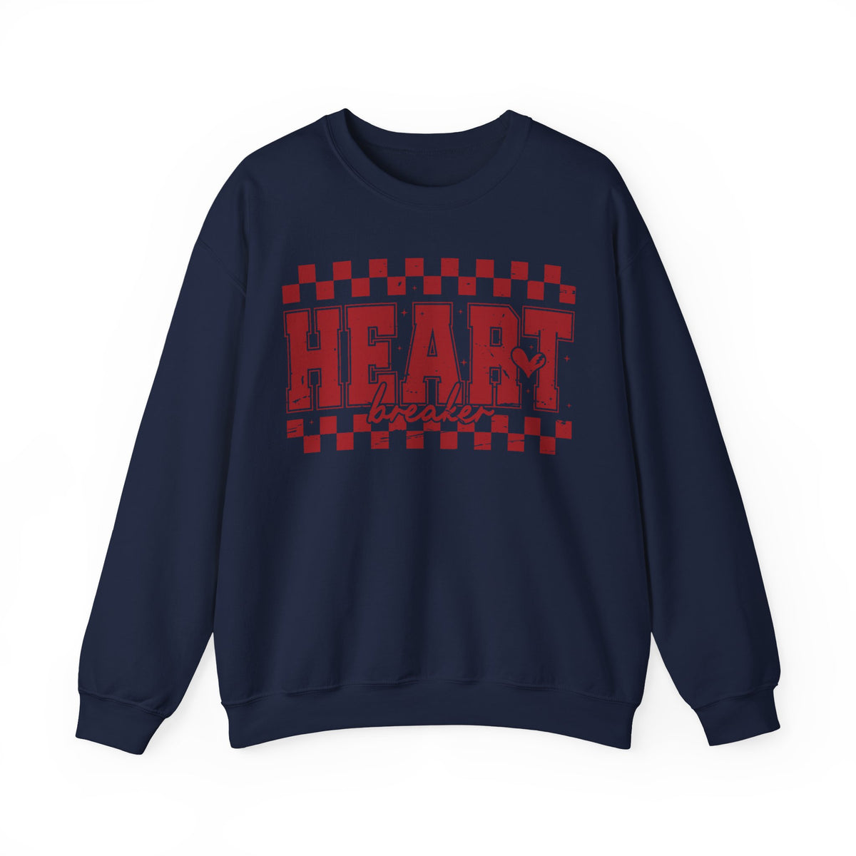 Heart Breaker, Red Checkered Distressed – Gildan Heavy Blend | Trendy Women’s Soft Sweatshirt. Direct to Garment. Printed & Shipped in the USA. Unisex Sizes.