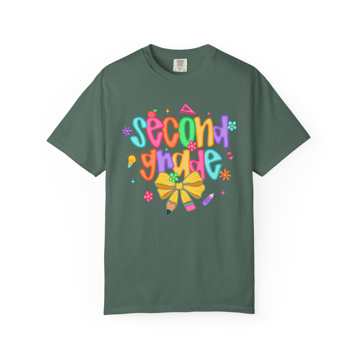 Coquette Second Grade Pencil Bow - Comfort Colors | Trendy Women's T-Shirt. Direct to Garment. Printed & Shipped in the USA. Unisex Sizes.
